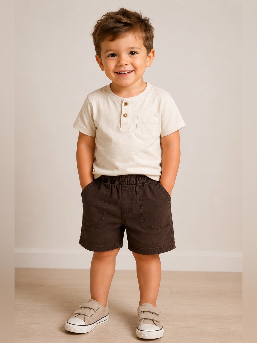JUMPING BEANS Size 3T Brown Everyday Chino Shorts Flat Front Elastic Waist 4.25”